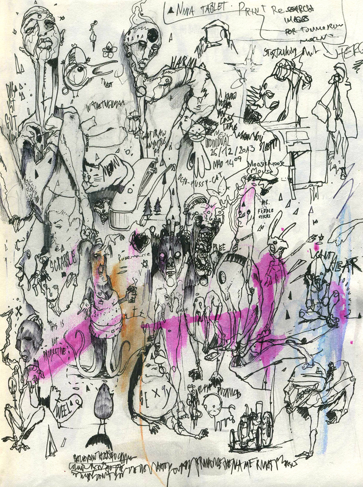 sketchbook media mixed doodles ideas personal Work  Watercolours pen ink Fineliners imagination Project