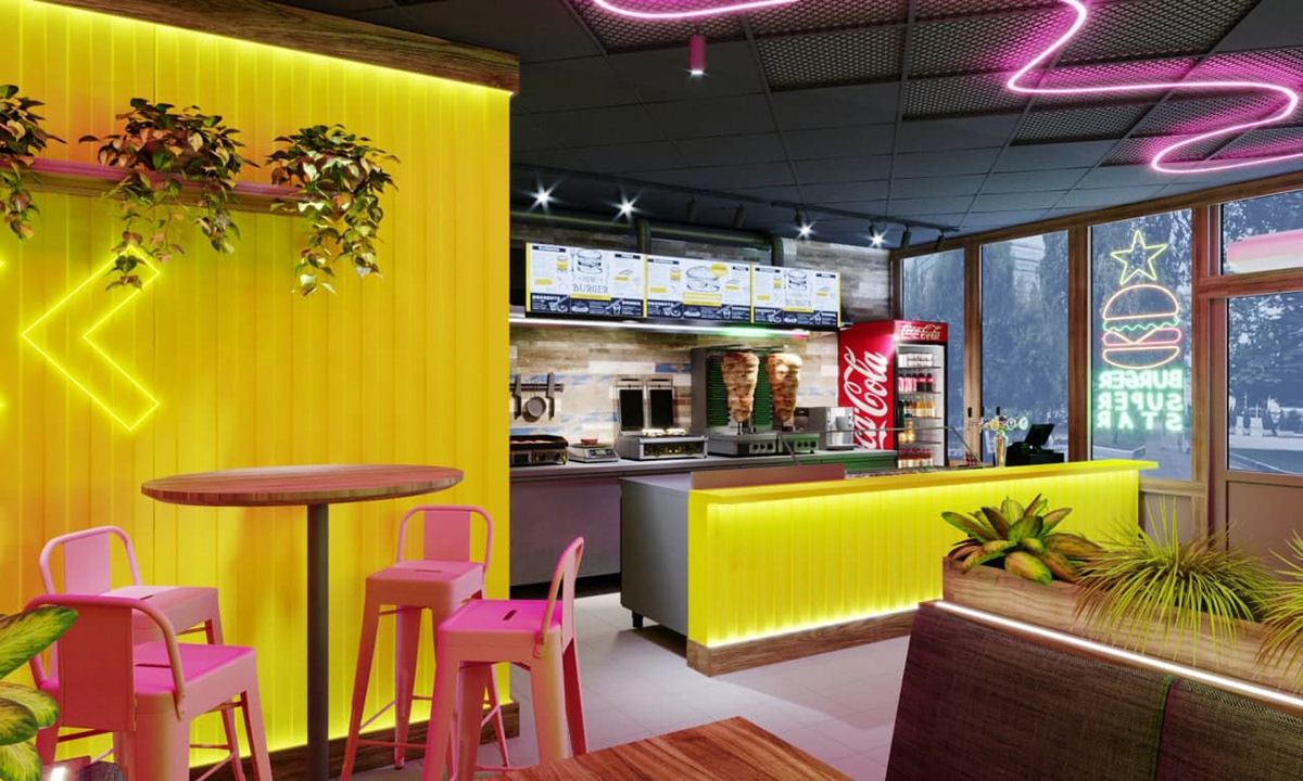 burger burgerna cafedesign   Fast food neon lights neon sign popart restoran streetfood yellowdesign