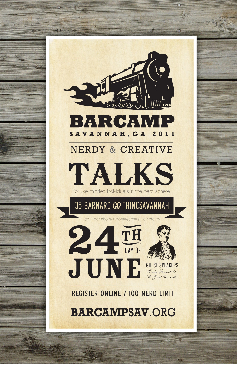 talks conference creative gathering poster vintage train