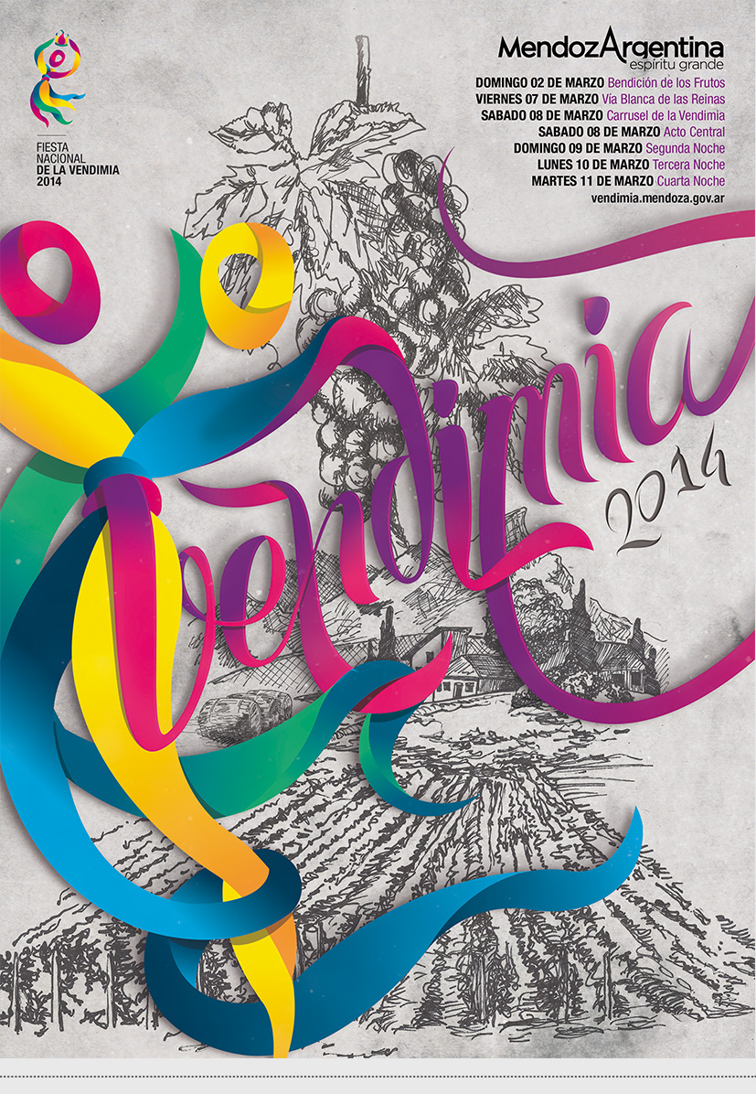 vendimia fest wine cosecha grape queen DANCE   celebracion lettering poster brand identity logo colorful logo 3d logo abstract 