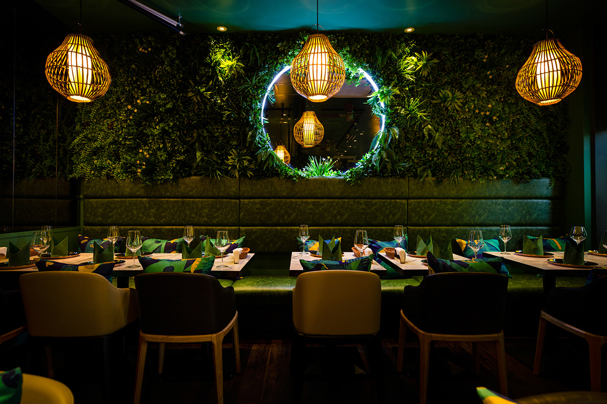 indian restaurant Interior Tropical plants pattern wallpaper Food  elegant tokyo
