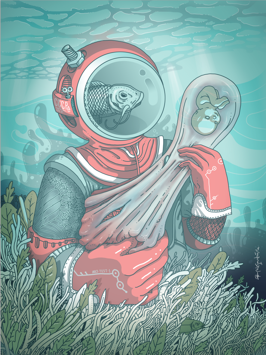 Illustrator artist istanbul digital underwater astronaut fish baby sea Exhibition 