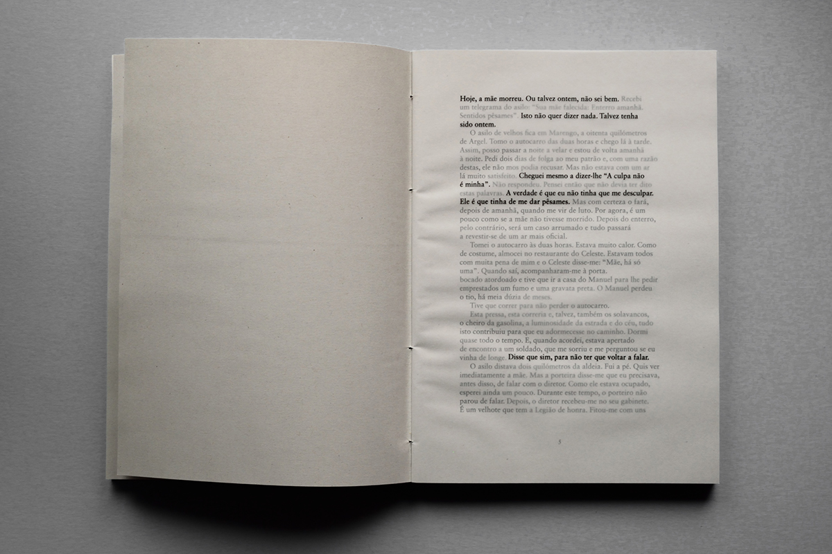 design editorial book design hybrid novel FBAUL o estrangeiro albert camus Faculdade de Belas-Artes