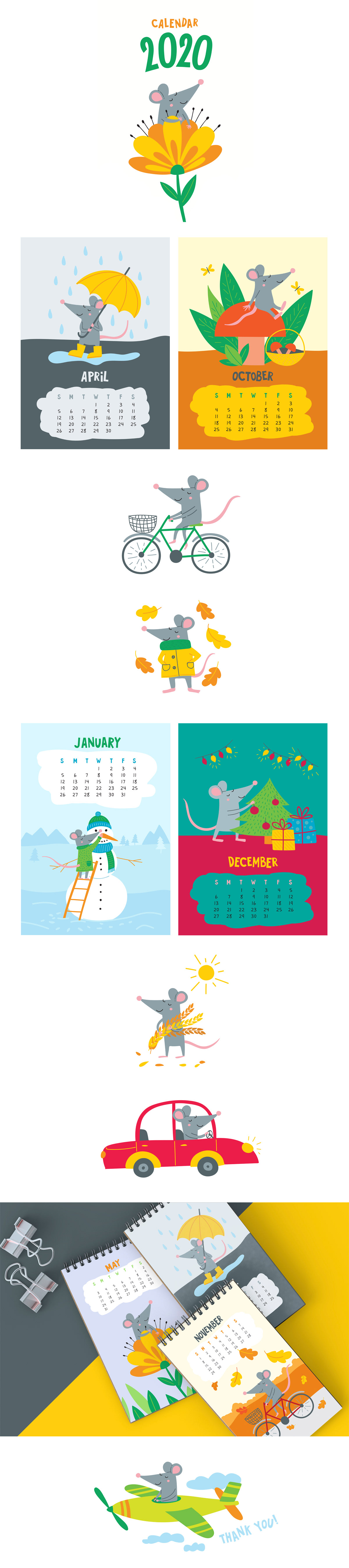 2020 year calendar rat chinese cute animal children Picture book kid