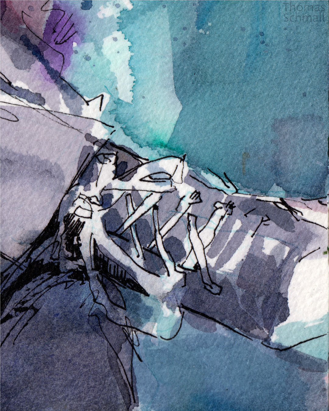 Detail of a watercolor portrait of a girl: her shoes.