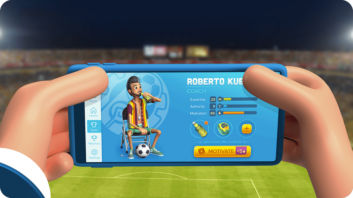 casual football game GUI manager UI user interface ux 3D Character icons
