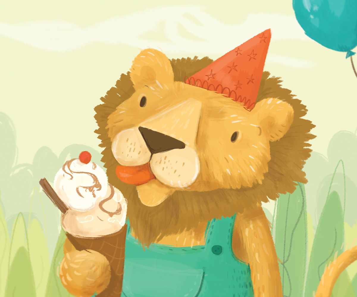 Birthday party cake celebration children's book picturebook story animals lion bear FOX rabbit bird