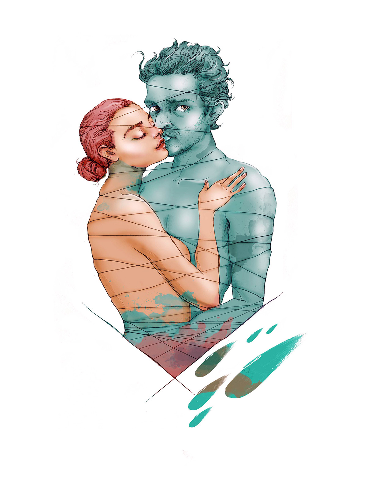 ILLUSTRATION  couple ice cold Embrace dreamy surreal