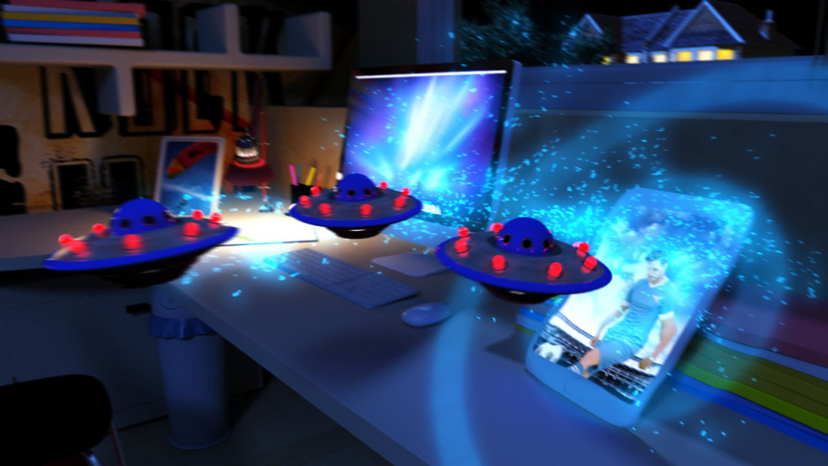 3D particles simulation AirTies spaceships Tiranozaver Router