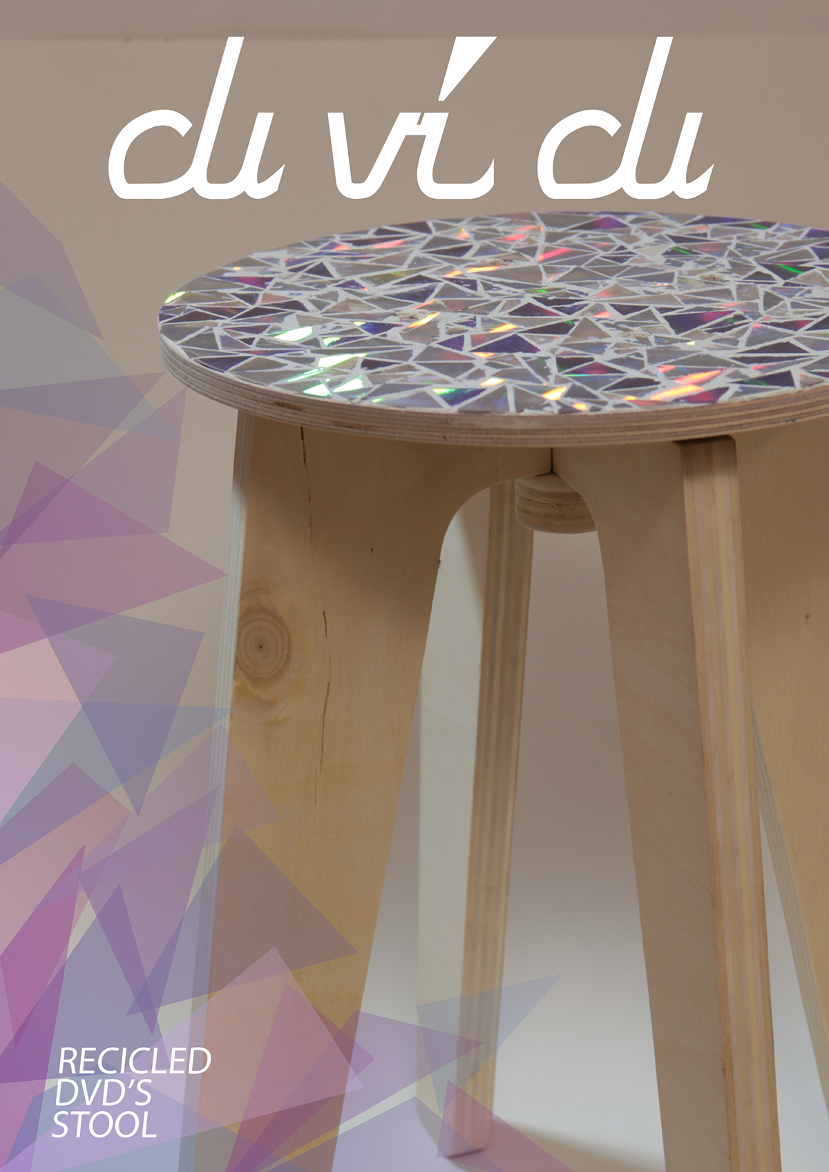 stool RECYCLED recycling wood mosaic pattern holographic DVD