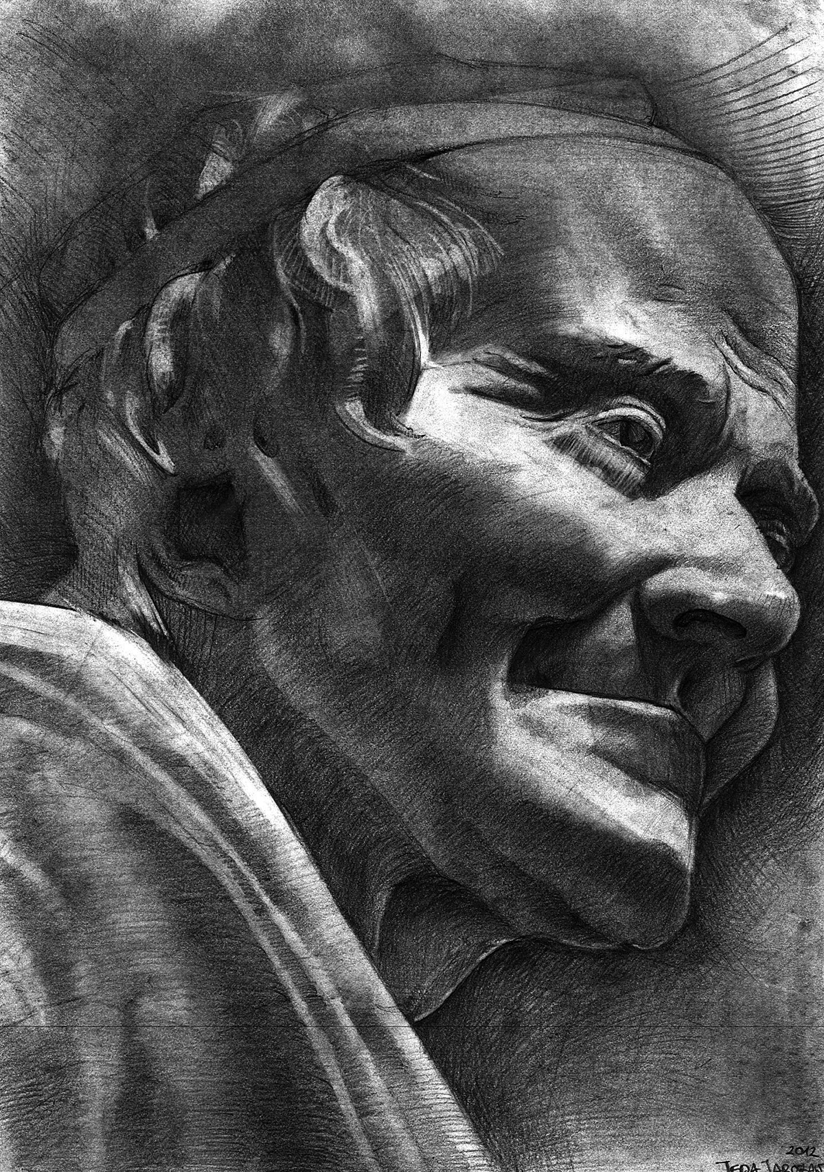 portrait antic Greece Pope Portret concrete head pencil