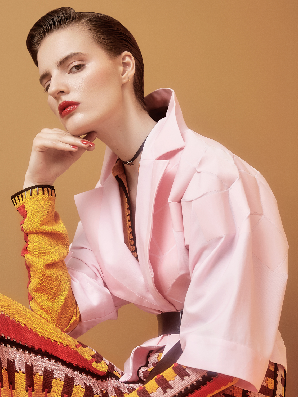 Fashion  80s beauty red yellow cool Retro editorial