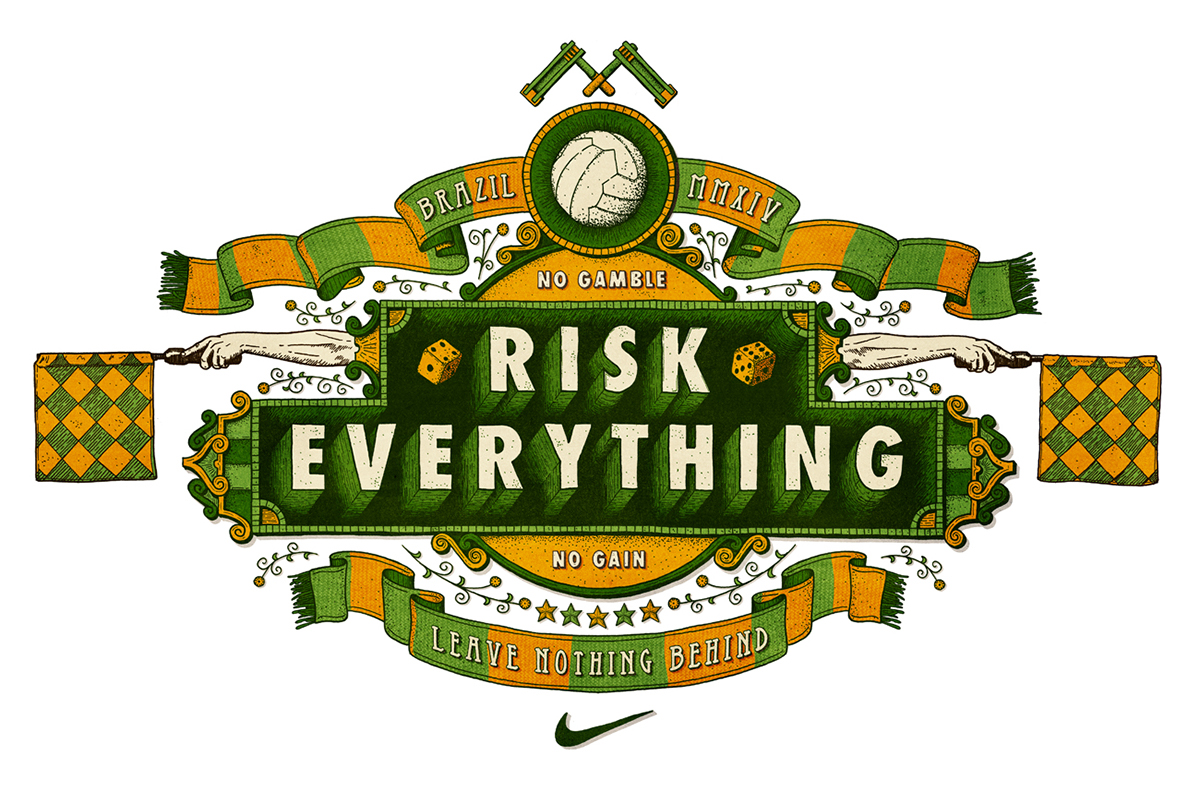 Adobe Portfolio football Risk Everything world cup Brazil HAND LETTERING Nike crest vintage texture