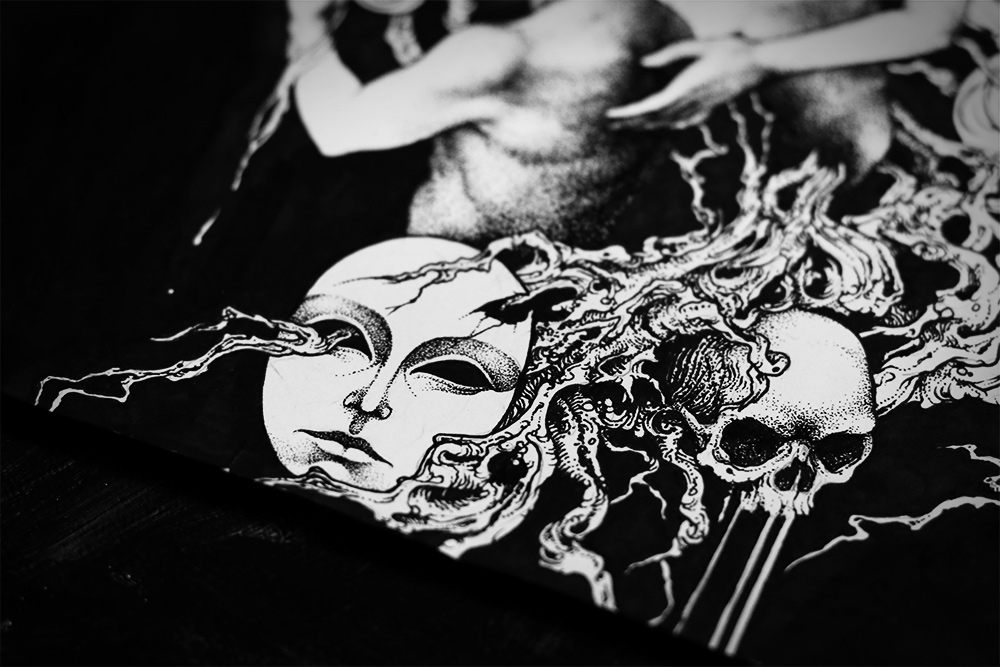 dark rottenfantom ink on paper black and white Drawing  girl goth dot work