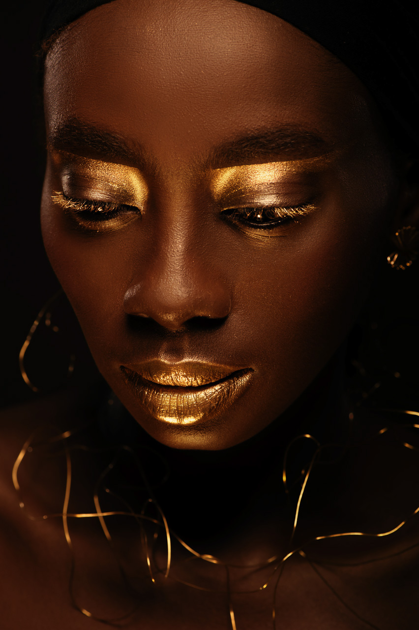 gold black afro african beauty woman Jewellery turban modern Make Up