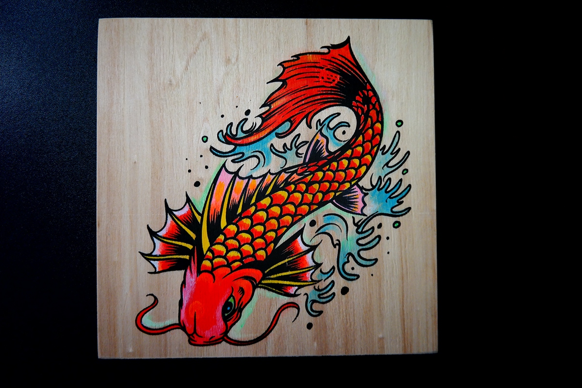wood fish acrilyc paint stencils hand cut Spray Apint plywood 5mm Embellished