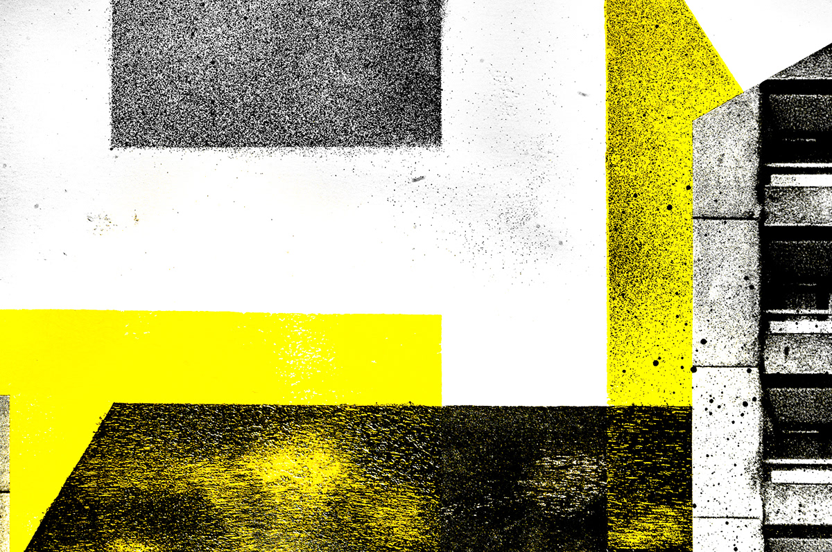 Brutalism collage Duotone noise texture barbican yellow concrete