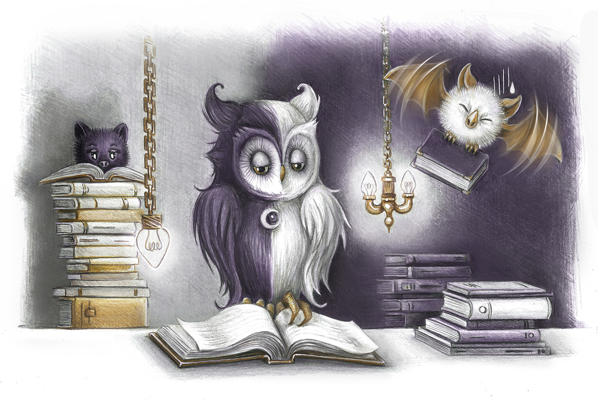 Character Character design  owl bat fantasy illustration colored pencil Colored pencil painting cute animals Dark Fantasy