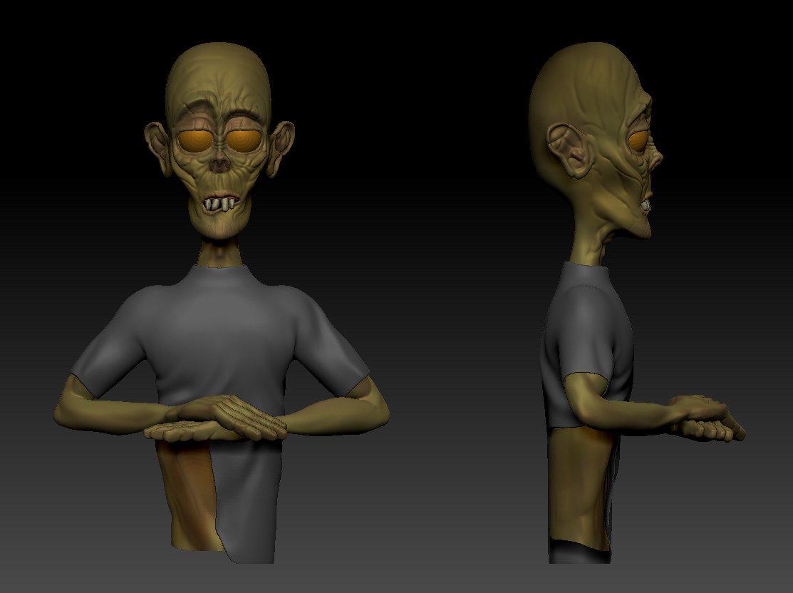 3dmax Zbrush Sculpt Character zombie Expression yellow vray polypaint