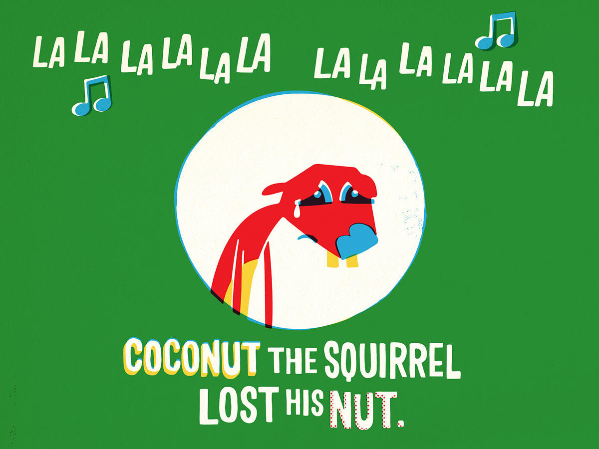 squirrel nut children app iPad silkscreen vector shape coour vintage storybook Picture book funny Retro