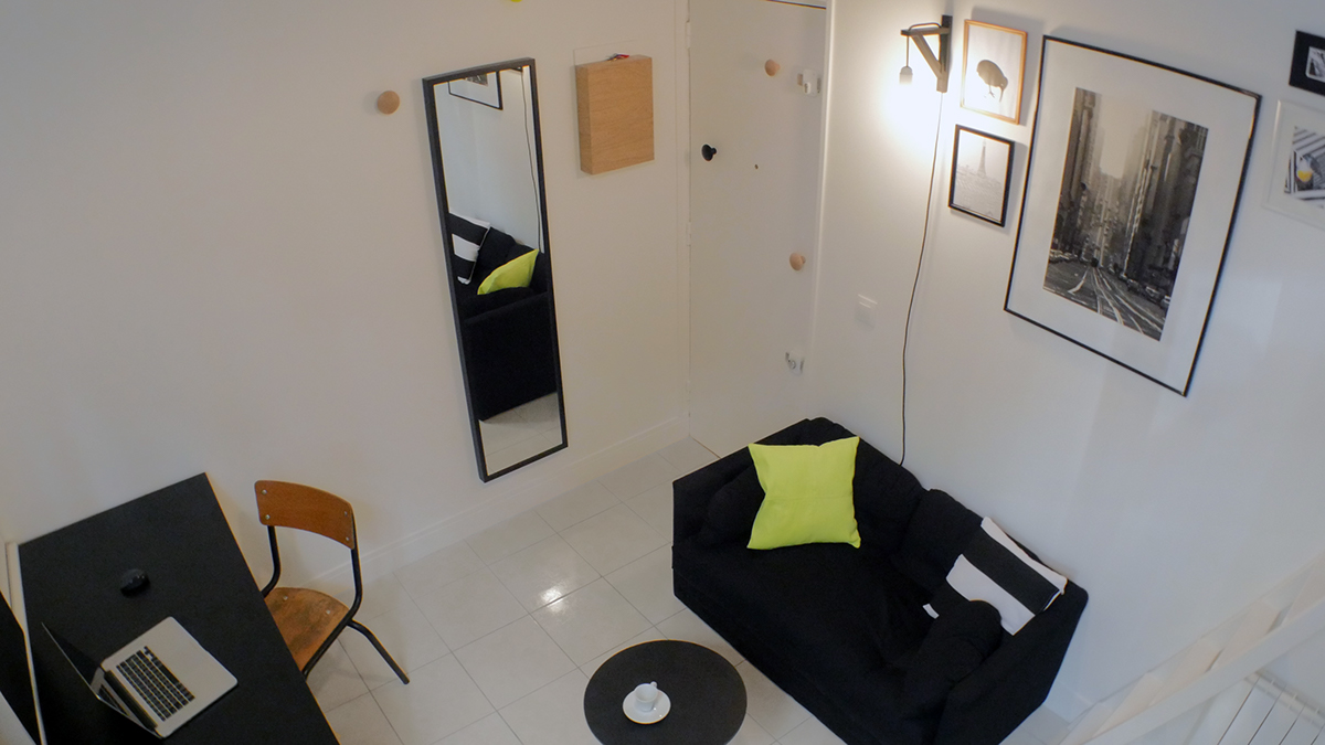 studio appartement noir blanc jaune fluo marches fonctionnel Aurélie Langevin