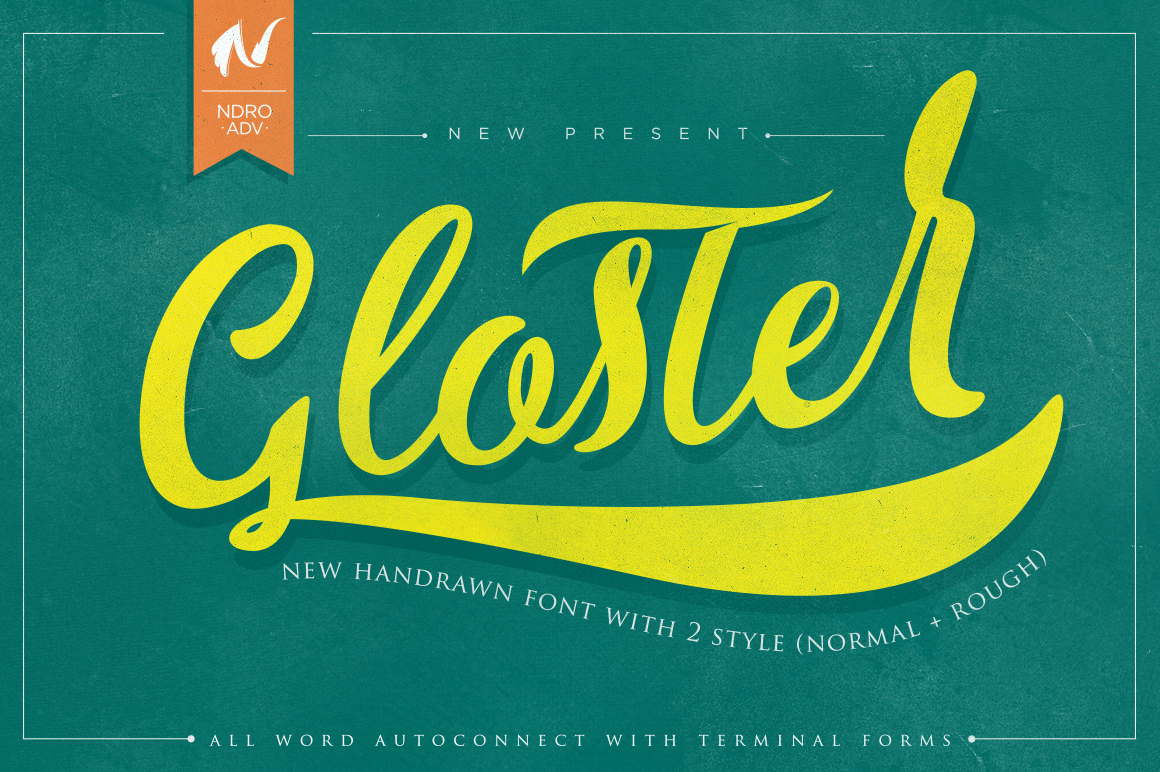 gloster Typeface Script Display modern lettering vintage tail rough texture pen Retro hand drawn font
