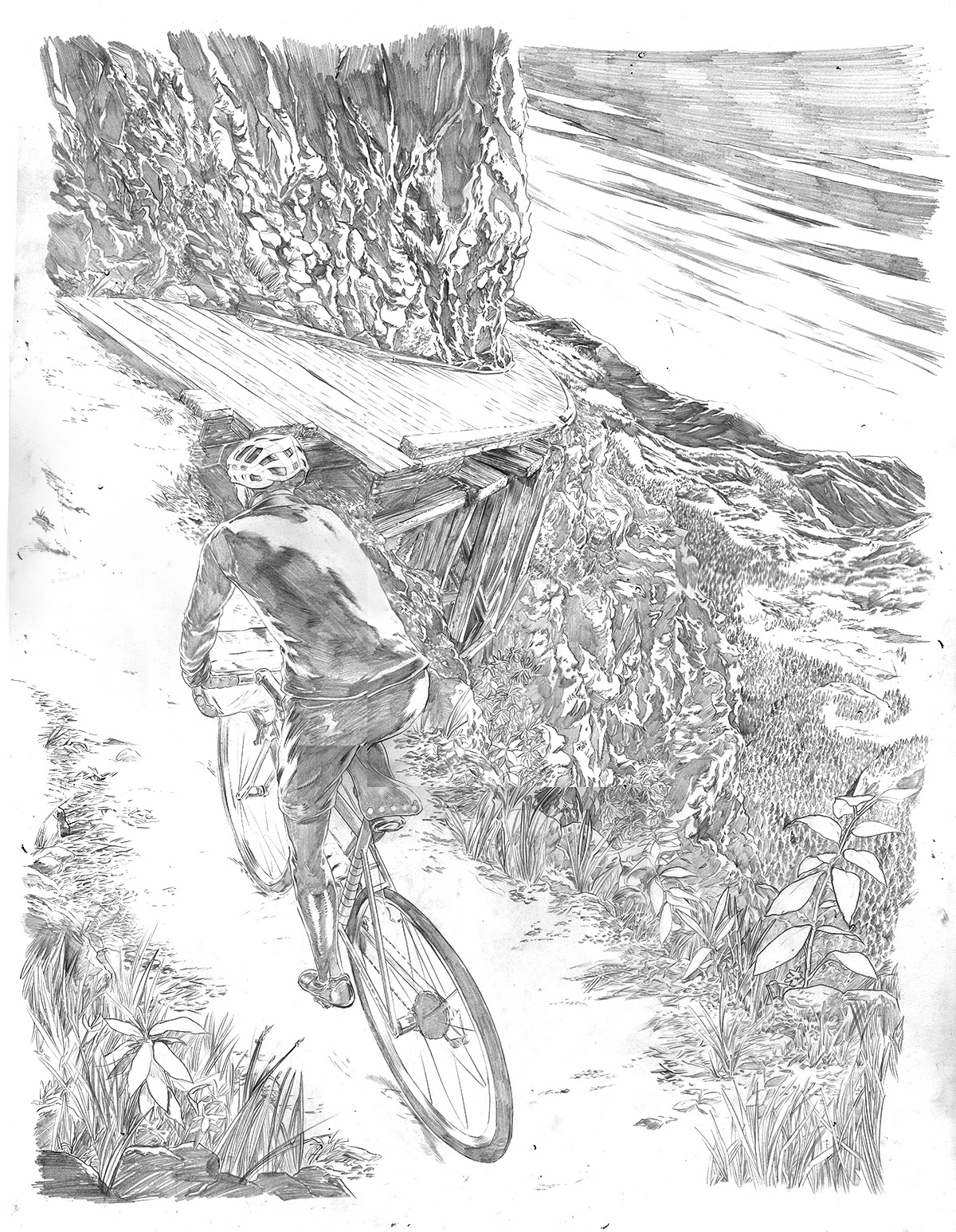 ride journal Bike mountain sunset colour ink