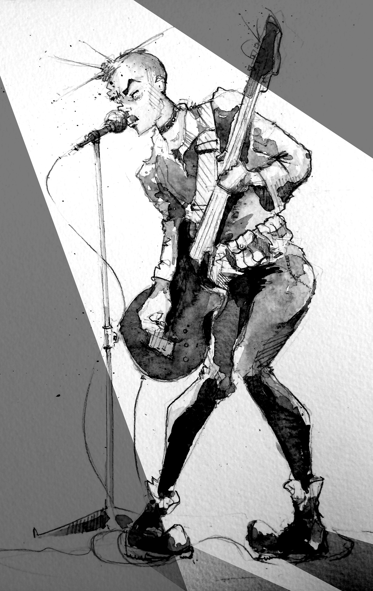 watercolor punk rocker black and white