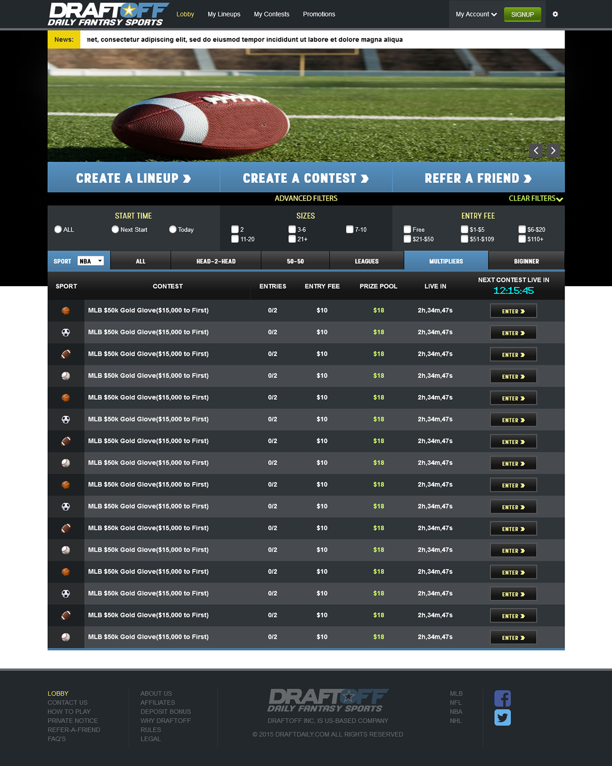 Resposive Design Draft Off Daily fantasy leagues