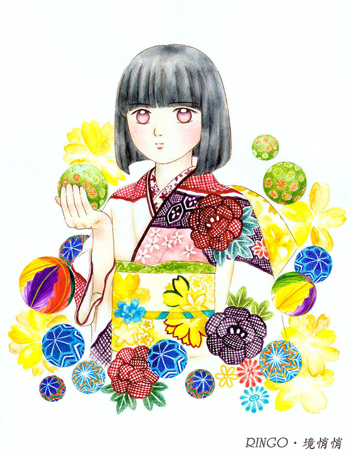 watercolor illustration Watercolor Drawing kimono drawing japanese mangas girl illustration Tradional Art