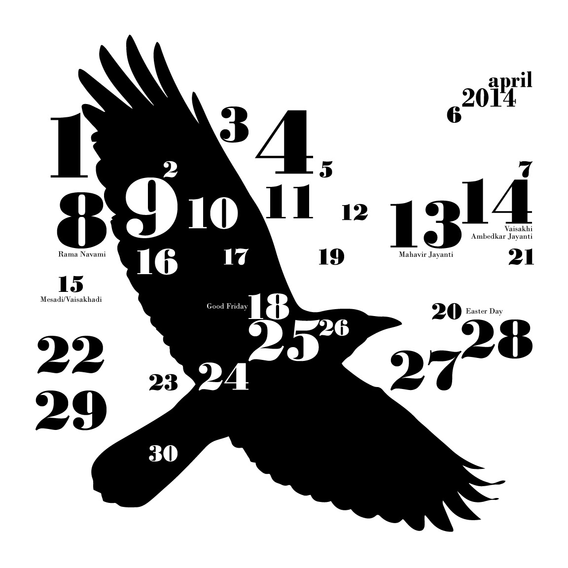 Calendar 2014 calendar design Indian Calendar moon moon calendar typo calendar crow crow 2014 crow calendar
