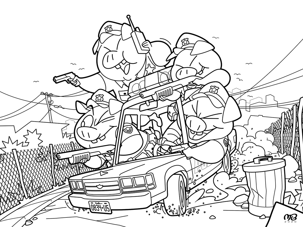 cartoon Character Drawing  guns ILLUSTRATION  news pig police Political Art poster