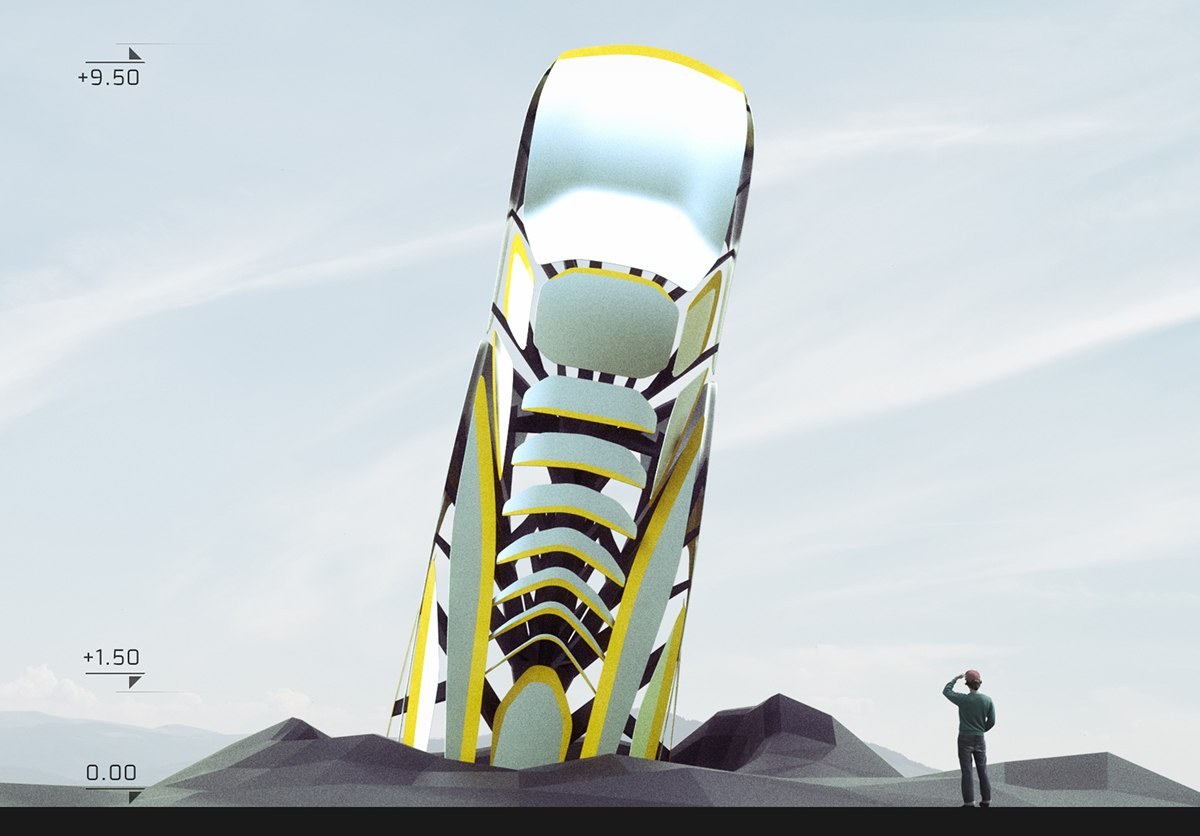 lamborghini monument tower steel metal carbon fiber road car design