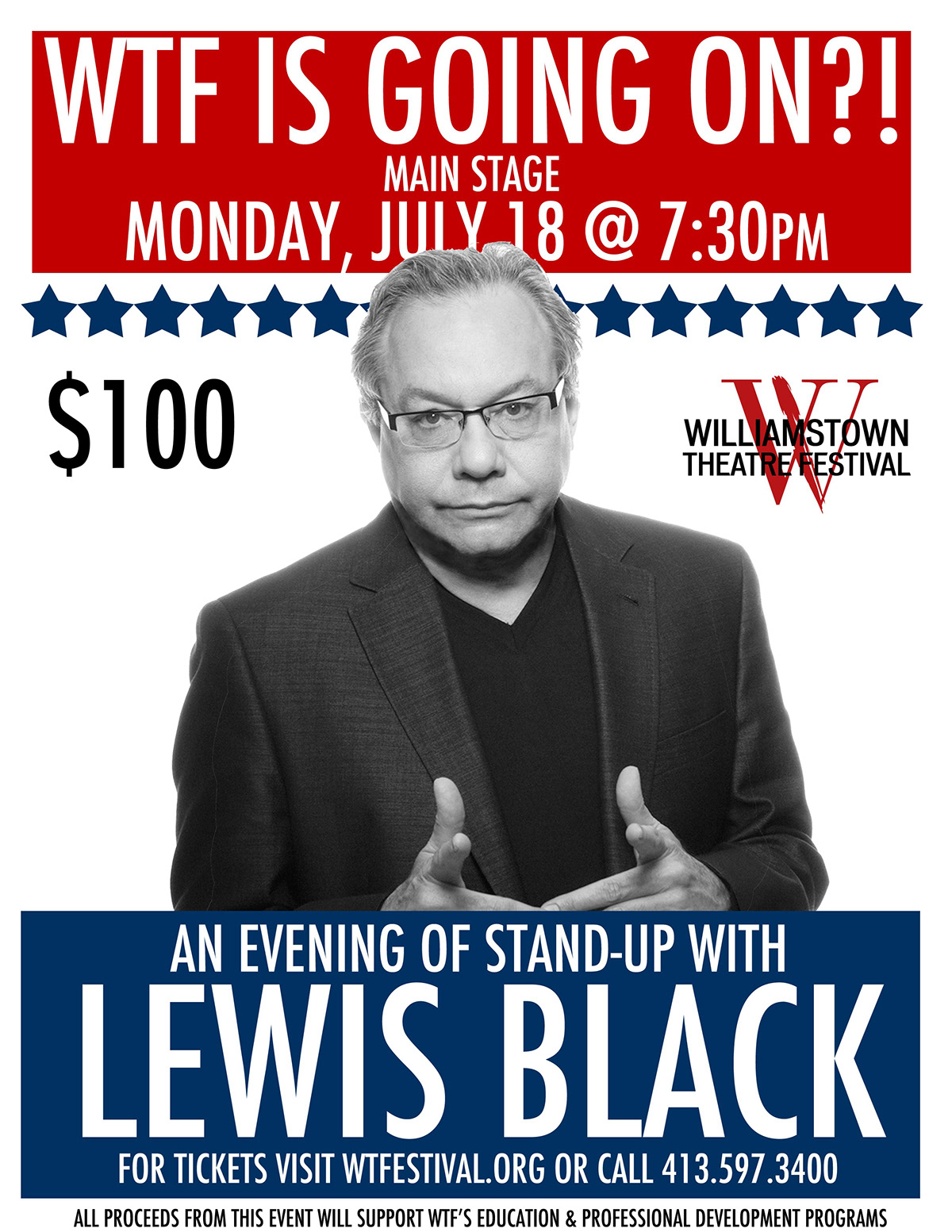 Lewis Black stand-up Theatre poster benefit Williamstown festival flyer