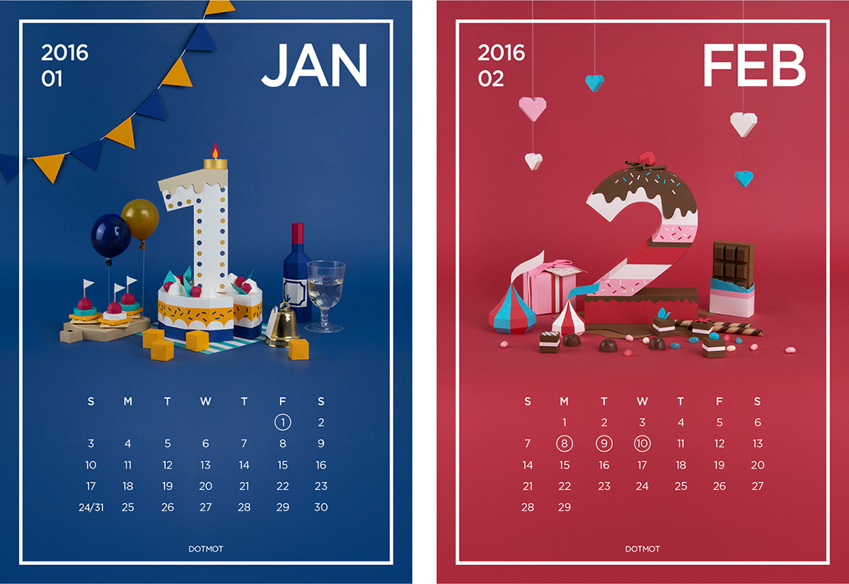 2016 Calendar calendar paper art paper dotmot 2016 캘린더 캘린더 달력 페이퍼아트 페이퍼 종이 도트모트