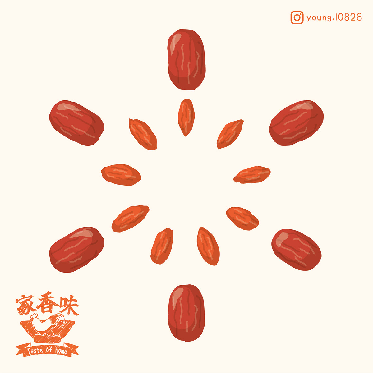 Chinese Food goji Goji Berries ILLUSTRATION  red dates Taste of Home 家香味 插畫 枸杞 紅棗