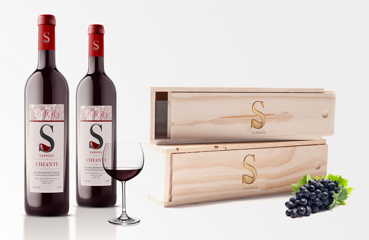 wine sassoli zozzy red wooden box vines