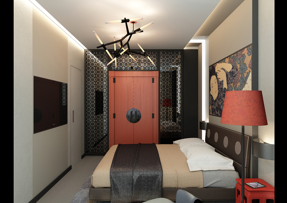 Interior design asian red Minimalism contemporary bedroom design