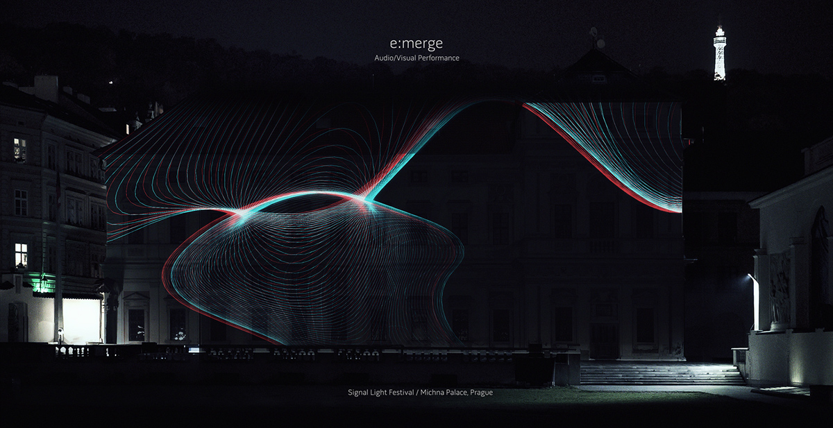 Adobe Portfolio emerge Emergence 3D Mapping anaglyph signal light festival prague michna palace nerdworking ah! kosmos Can Buyukberber audio visual performance Media Art