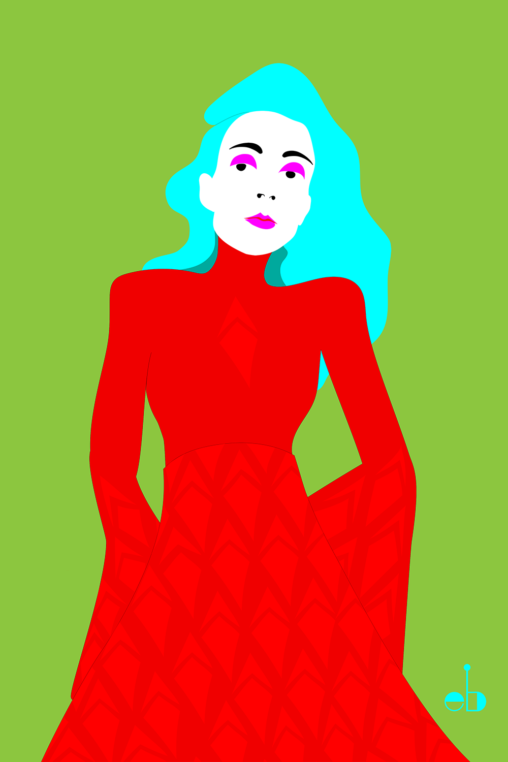 cryptoart ethereum nft blue hair fashion illustration red dress