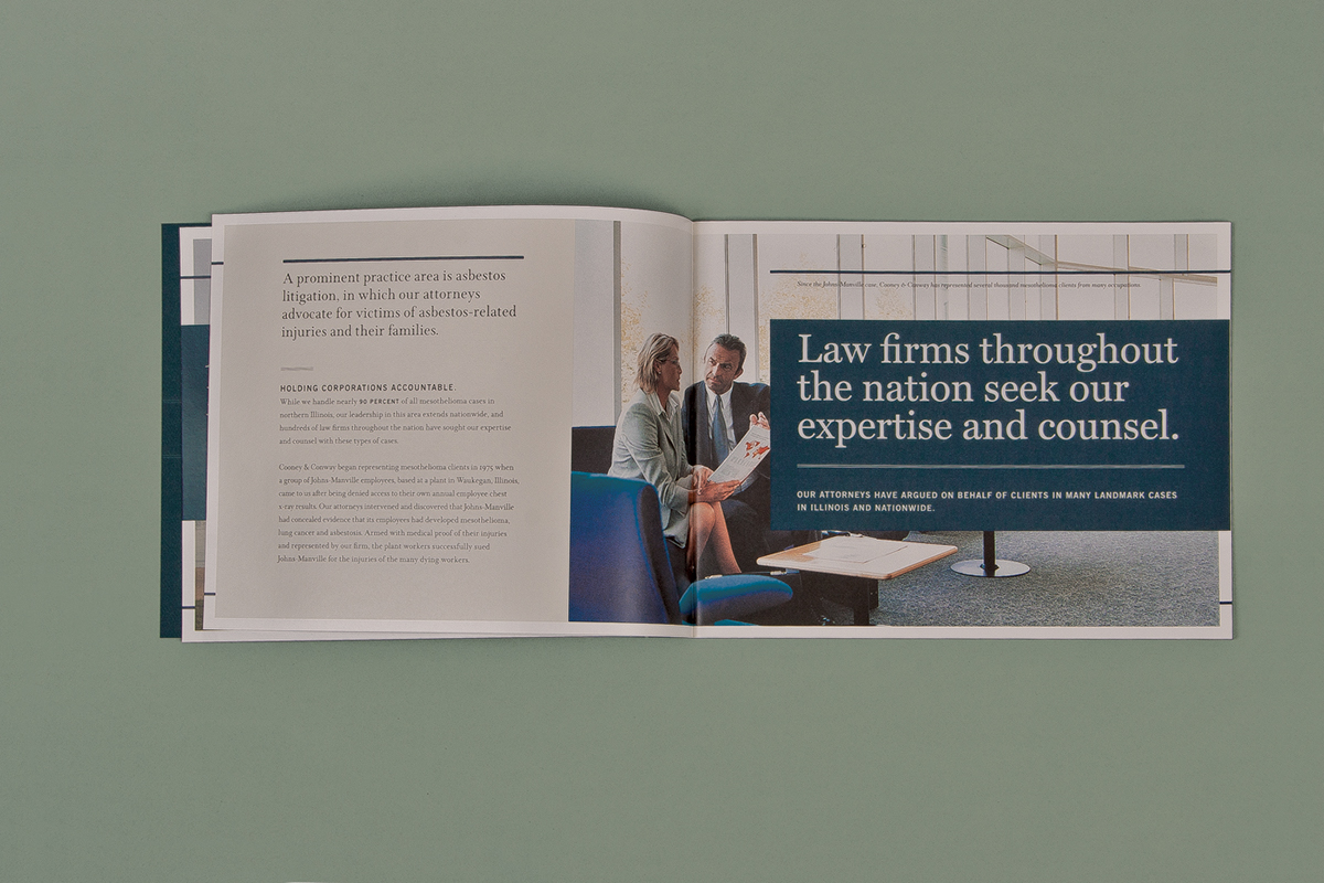 attorneys law Booklet loop staples die cut pantone navy blue green emboss print folder