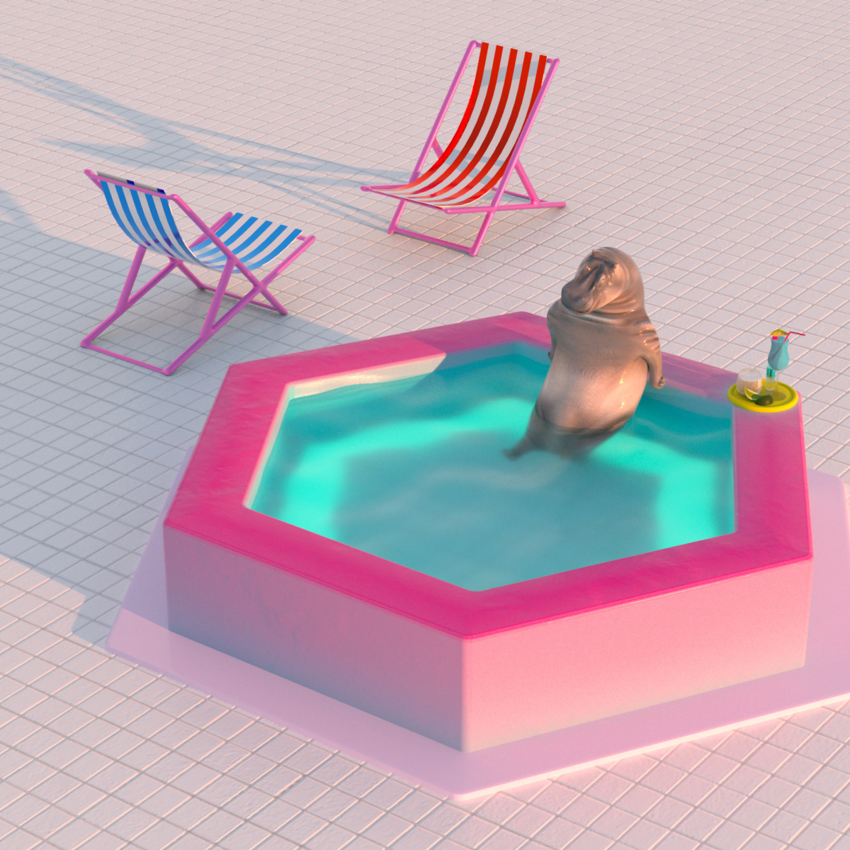 3D 3DArtist animal animation  cinema 4d hippo Pool Quarantine vfx artist
