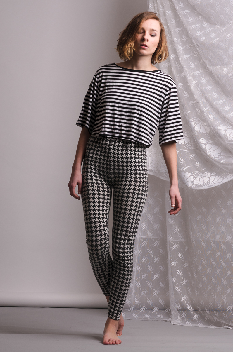 fashion photography White girl fallen gray stripes model