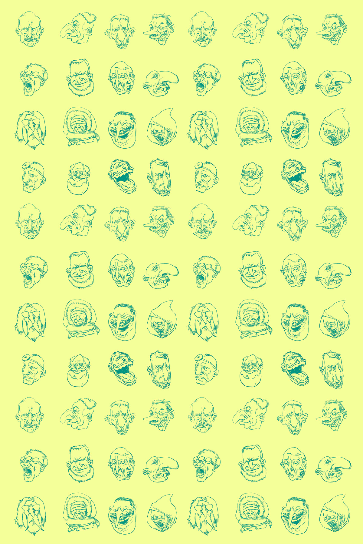 pattern illustrated characters faces