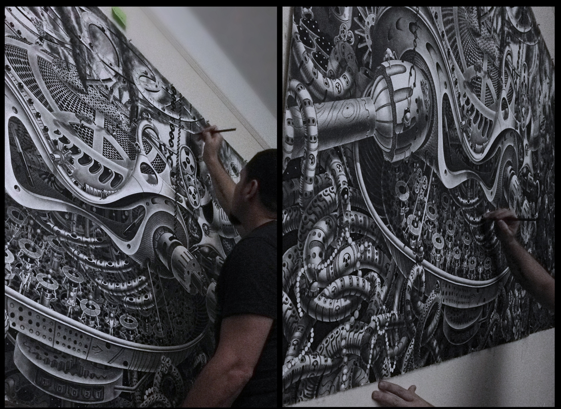 Cochino's agenda black & white surreal STEAMPUNK Samuel Gomez samuelgomezart graphite ink