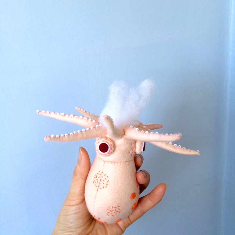 octopus felt sculpture soft sculpture toy art craft handmade hine mizushima wall decor plush