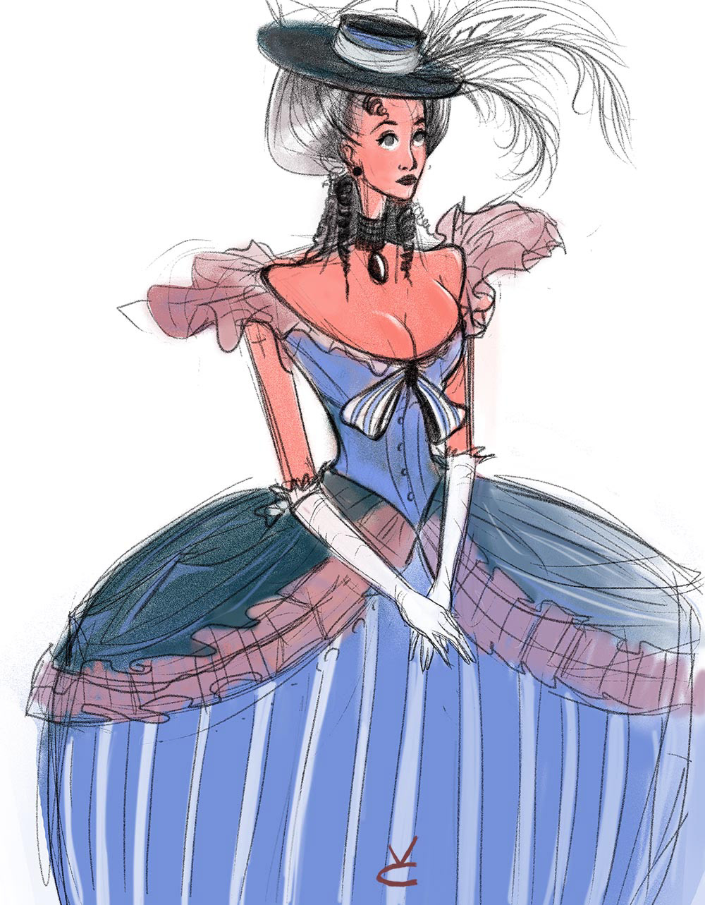 Drawing  sketchbook doodle characterdesign digital art baroque Style design girl