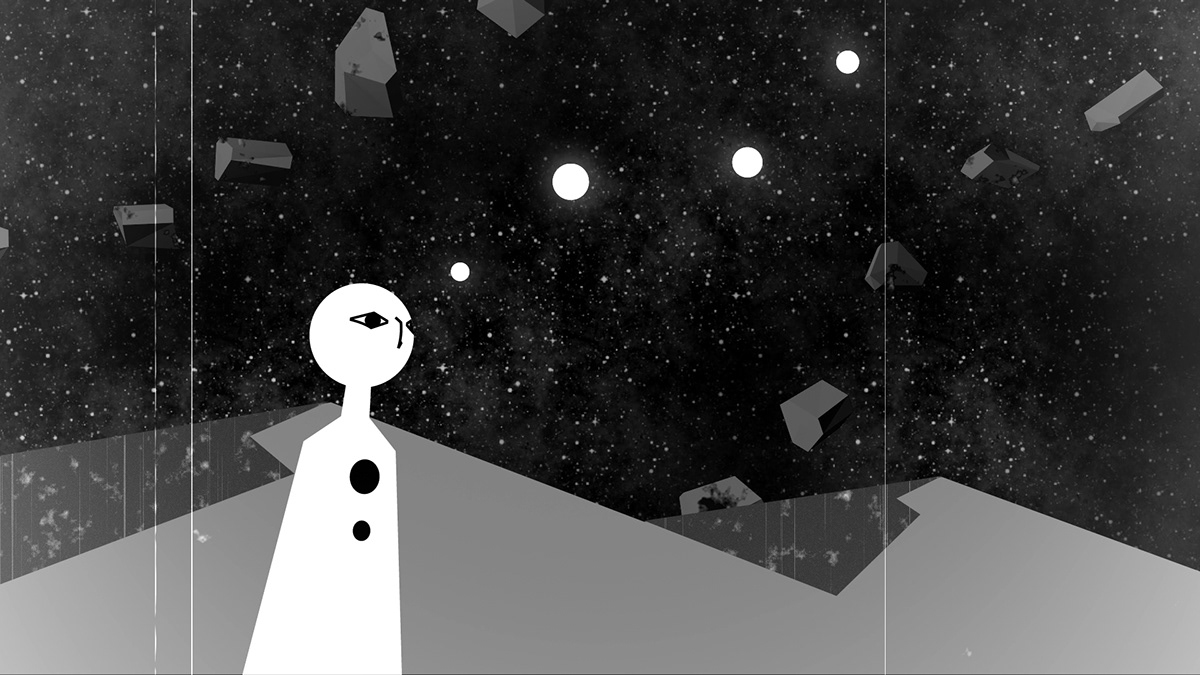 blackandwhite Space  2D desert geometric otherwordly animation  motiongraphics graduatefilm adobeawards