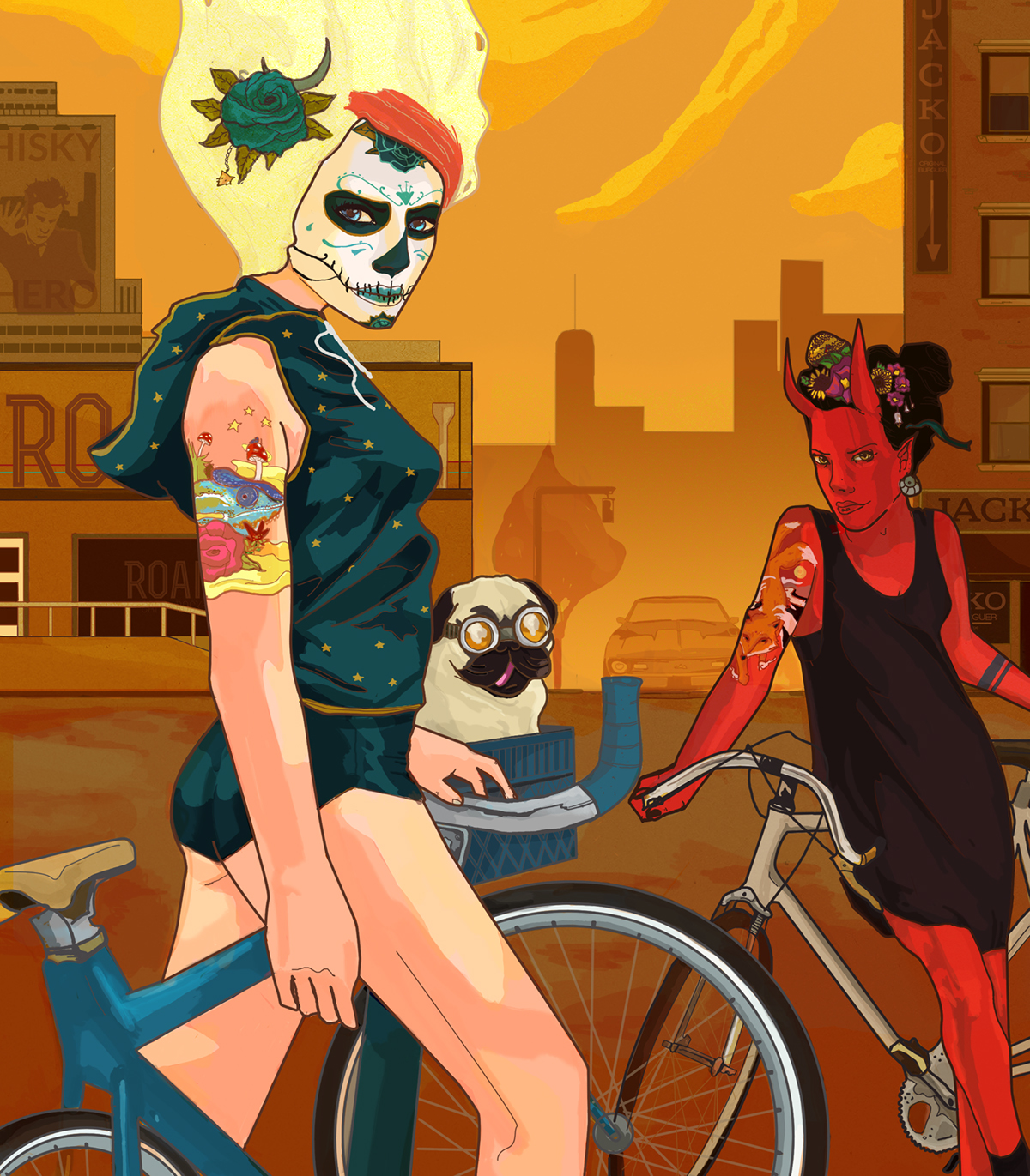 goo magazine calaca devil pug ride bycycle bicicleta demonia calaca katrina perro revista goo