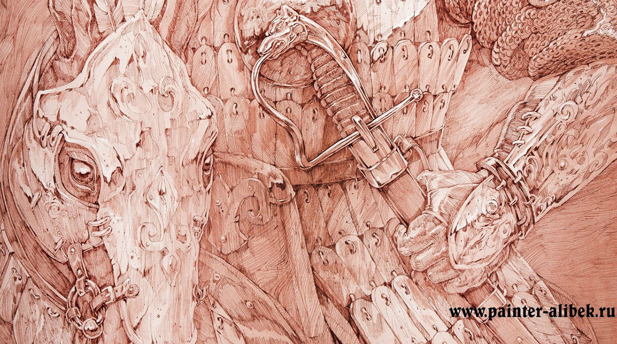 alibek koylakaev Russia graphics history designe art paint ink pen paper ngy battle warriors fight